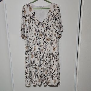 Catherines Cream and Black Floral Midi Dress